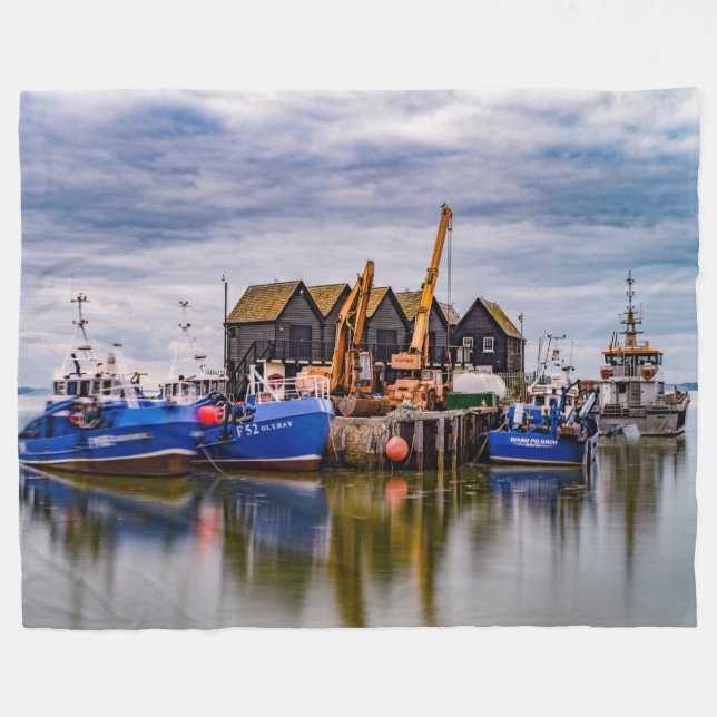 FISHING BOATS FLEECE BLANKET (Front (Horizontal))