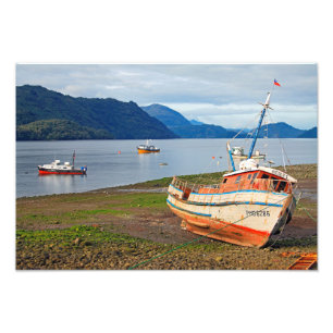 Fishing boats, Hornopiren, Chile Photo Print