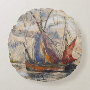 Fishing Boats in La Rochelle, c.1919-21 Round Cushion