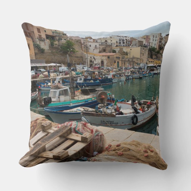 Fishing boats in the Castellammare del Golfo port Cushion (Front)