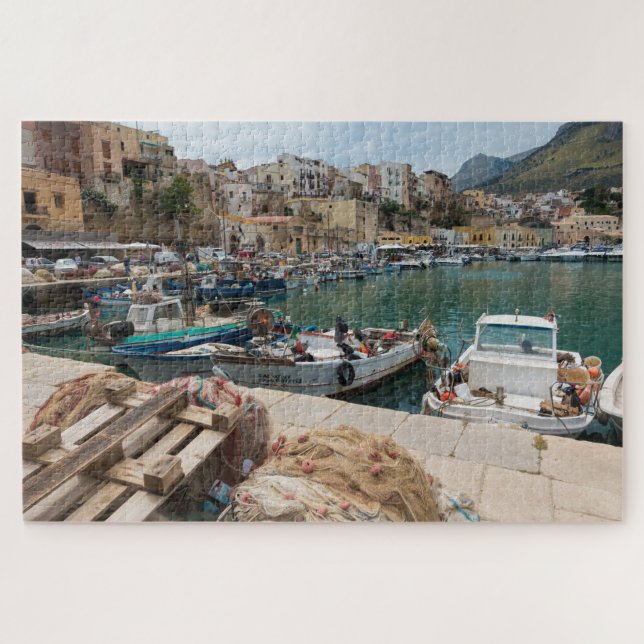 Fishing boats in the Castellammare del Golfo port Jigsaw Puzzle (Horizontal)