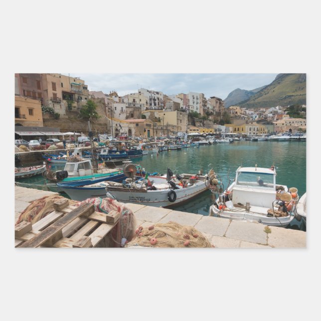 Fishing boats in the Castellammare del Golfo port Rectangular Sticker (Front)