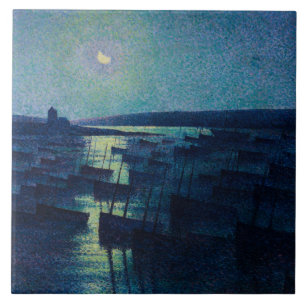 Fishing Boats in the Moonlight (Camaret, France) Ceramic Tile