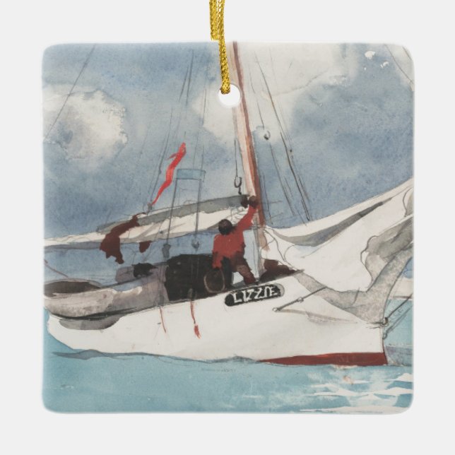 Fishing Boats, Key West Ceramic Tree Decoration (Front)