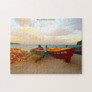 Fishing boats on a Jamaica beach. Jigsaw Puzzle