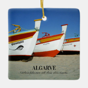 Fishing Boats on Algarve's Beach Photo Ceramic Ornament