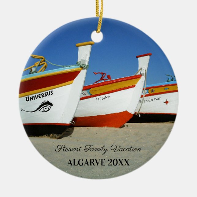 Fishing Boats on Algarve's Beach Photo Ceramic Ornament (Front)