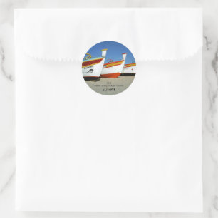 Fishing Boats on Algarve's Beach Photo Classic Round Sticker