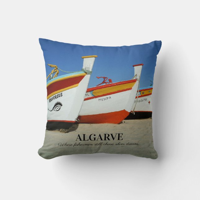 Fishing Boats on Algarve's Beach Photo Cushion (Front)