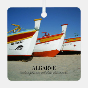 Fishing Boats on Algarve's Beach Photo Metal Tree Decoration