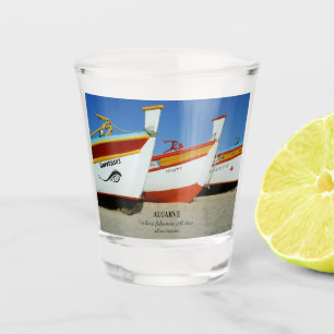 Fishing Boats on Algarve's Beach Photo Shot Glass