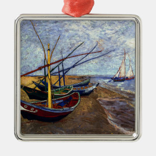 Fishing Boats on Beach Metal Ornament