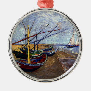 Fishing Boats on Beach Metal Tree Decoration