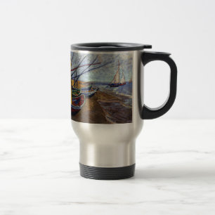 Fishing Boats on Beach Travel Mug