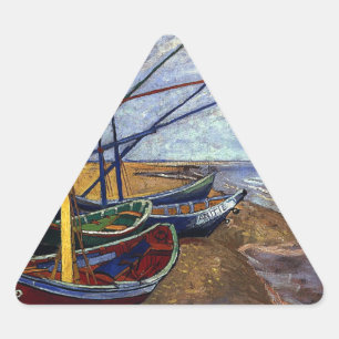 Fishing Boats on Beach Triangle Sticker