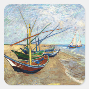 Fishing Boats on Saintes-Maries Beach scrapbook Square Sticker