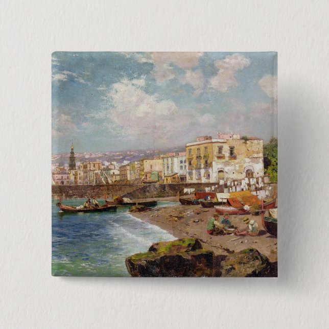 Fishing Boats on the Beach at Marinella, Naples (o 15 Cm Square Badge (Front)