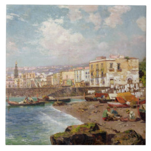 Fishing Boats on the Beach at Marinella, Naples (o Ceramic Tile
