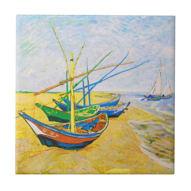 Fishing Boats on the Beach at Saintes-Maries Ceramic Tile (Front)