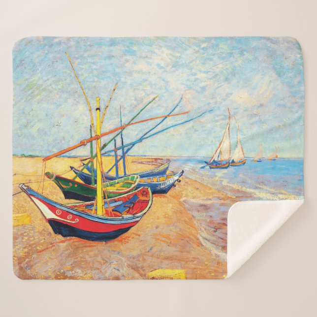 Fishing Boats on the Beach at Saintes-Maries Sherpa Blanket (Front (Horizontal))