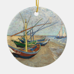 Fishing Boats on the Beach by Vincent Van Gogh Ceramic Ornament