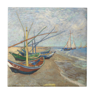Fishing Boats on the Beach by Vincent Van Gogh Ceramic Tile