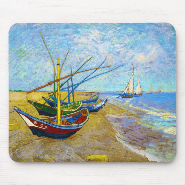 Fishing Boats on the Beach by Vincent Van Gogh Mouse Pad (Front)