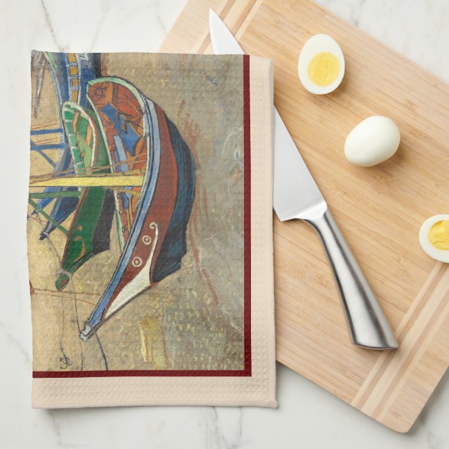Fishing Boats on the Beach by Vincent Van Gogh  Tea Towel (Quarter Fold)