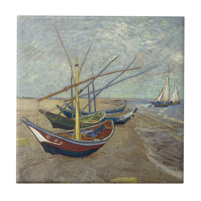 Fishing Boats on the Beach by Vincent Van Gogh Tile (Front)