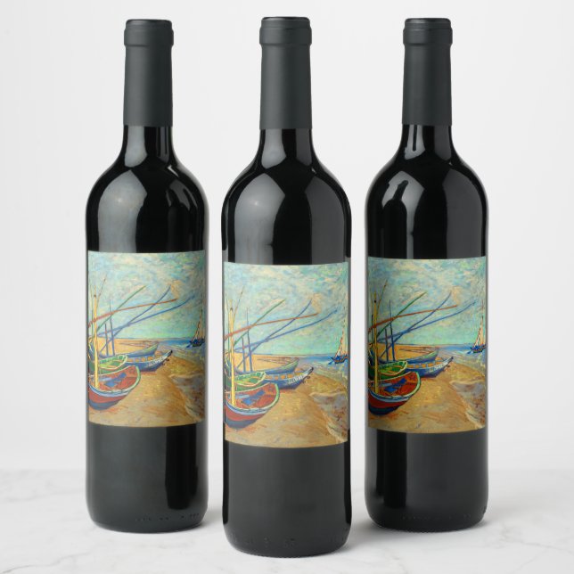 Fishing Boats on the Beach by Vincent van Gogh Wine Label (Bottles)