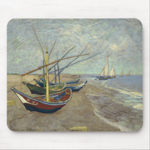Fishing boats on the beach mouse pad
