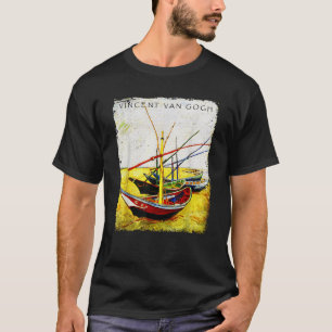 Fishing Boats On The Beach Tee Van Gogh Art Painti