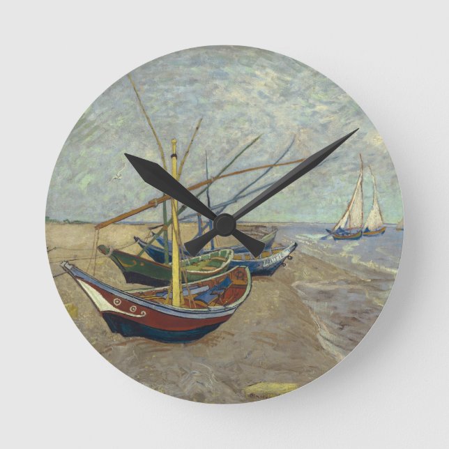 Fishing boats on the beach Wall Clock (Front)