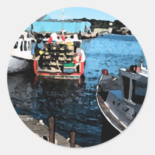 Fishing Boats Painting Classic Round Sticker