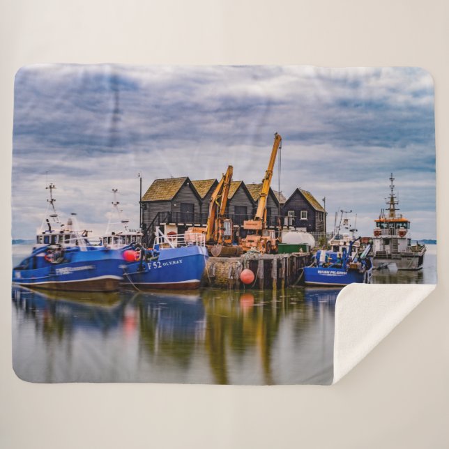 FISHING BOATS SHERPA BLANKET (Front (Horizontal))
