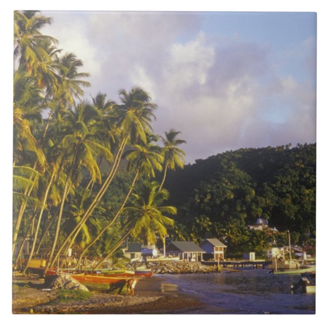 Fishing boats, Soufriere, St Lucia, Caribbean Ceramic Tile (Front)