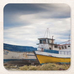Fishing boats square paper coaster