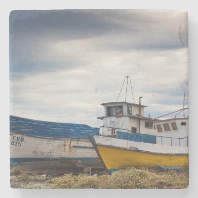 Fishing boats stone coaster (Front)