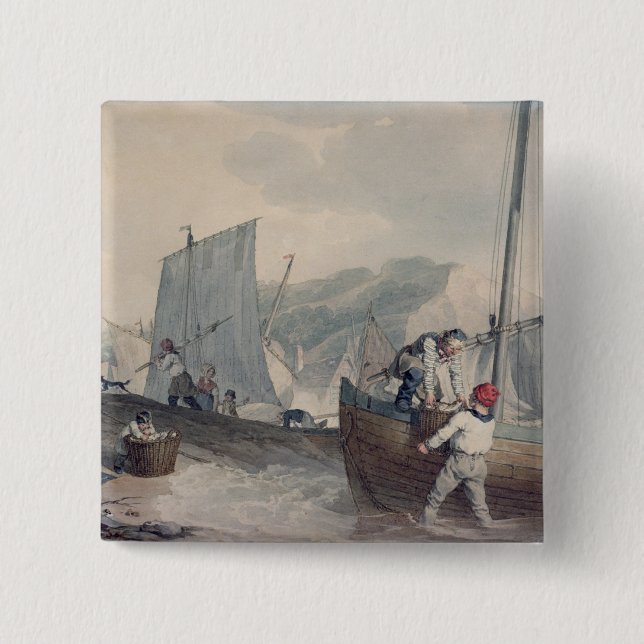 Fishing Boats Unloading 15 Cm Square Badge (Front)