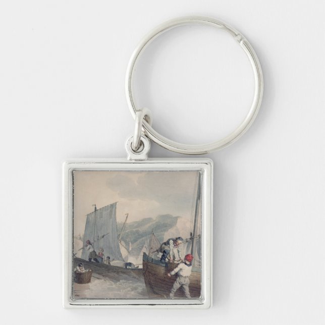 Fishing Boats Unloading Key Ring (Front)