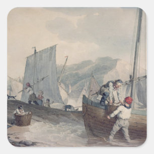 Fishing Boats Unloading Square Sticker