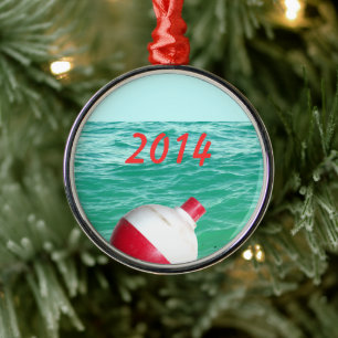Fishing Bobber in Water Metal Ornament