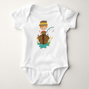 Fishing Boy, Fisherman, Fishing Rod, Orange Hair Baby Bodysuit