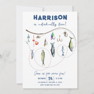 Fishing Boy O-Fish-Ally Five Birthday  Invitation