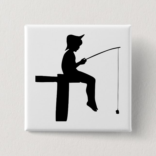 Fishing Boy Silhouette 15 Cm Square Badge (Front)
