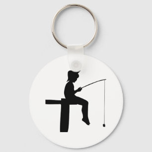 Fishing Boy Silhouette Key Ring