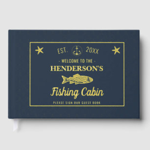 Fishing Cabin Anchors Fish Custom Welcome Gold Guest Book