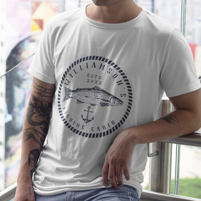 Fishing Cabin family name Navy blue Rustic T-Shirt (Creator Uploaded)