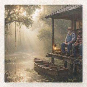 Fishing Cabin in The Louisiana Bayou Glass Coaster