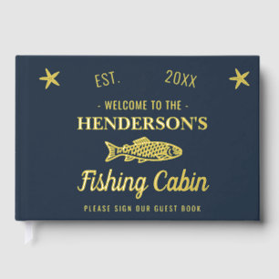 Fishing Cabin Personalised Welcome Gold Fish Guest Book